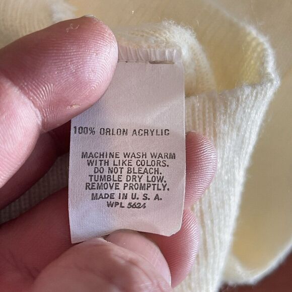 Vtg Bulldozer Embroidered V Neck Sweater Large Mens Grandpa Retro Yellow Preppy - Picture 9 of 10